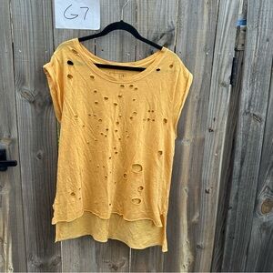 We The Free Yellow Distressed Short Sleeve Tee Size S